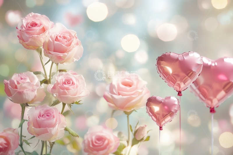 高清大图下载【趣麦麦图】玫瑰花气球装饰背景