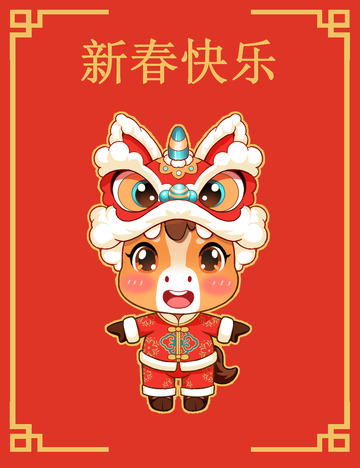 马年狮子头卡通形象设计