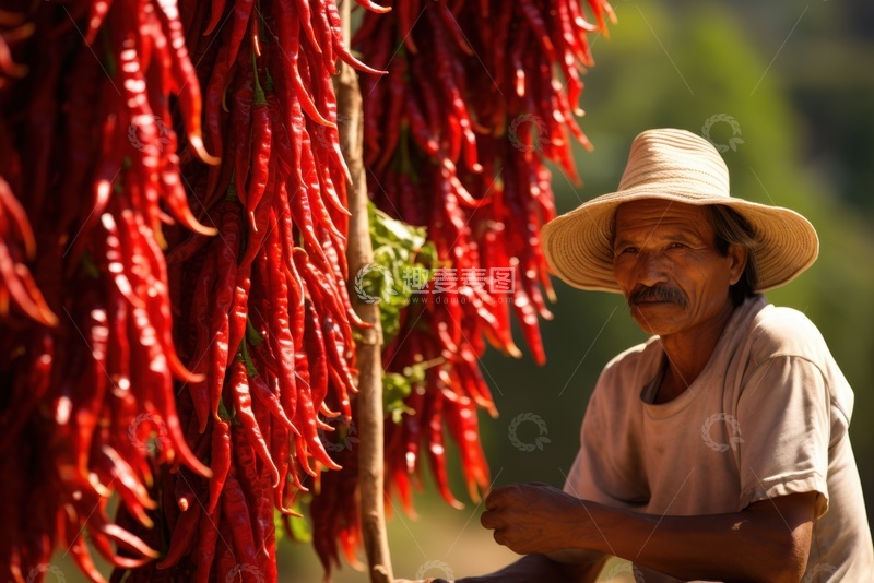 高清大图下载【趣麦麦图】农民晾晒红辣椒