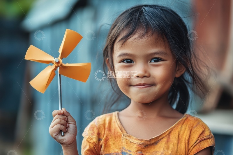 高清大图下载【趣麦麦图】拿着风车的可爱小女孩