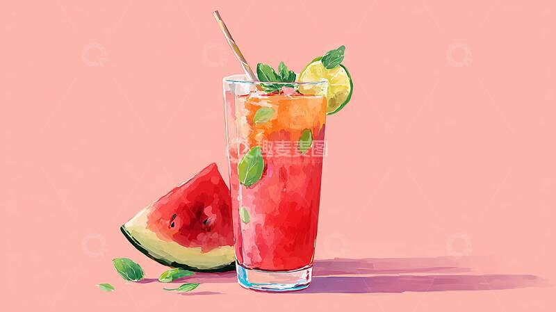 高清大图下载【趣麦麦图】西瓜汁  清甜  透心凉 