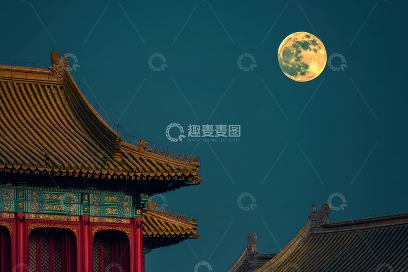 高清大图下载【趣麦麦图】古代宫殿月亮夜景