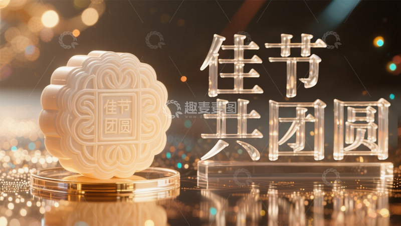 源文件下载【趣麦麦图】轻奢中秋海报3D立体月饼莫兰迪色