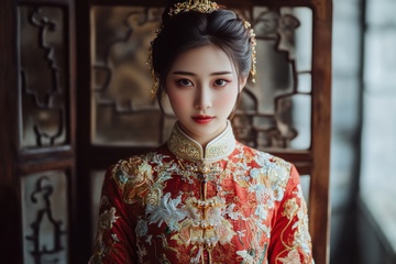 穿着秀禾的一位新娘