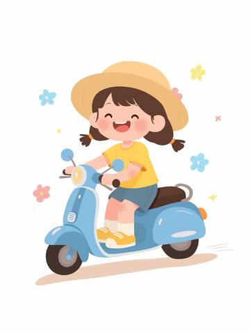 骑电动车女孩夏天矢量插画免扣元素