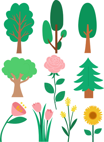 卡通简约花树合集矢量插画扁平风插画