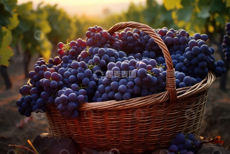 高清大图下载【趣麦麦图】一篮子新鲜的紫色葡萄