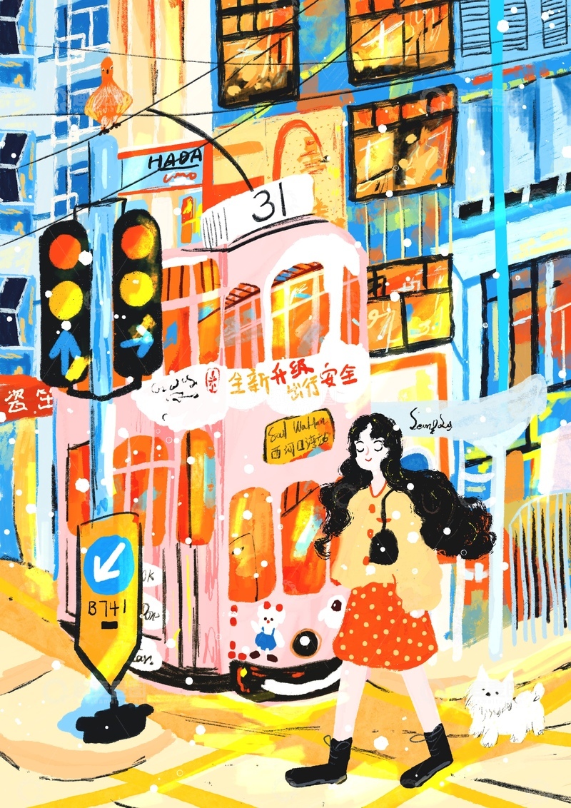 高清大图下载【趣麦麦图】原创治愈插画作品素材城市旅游