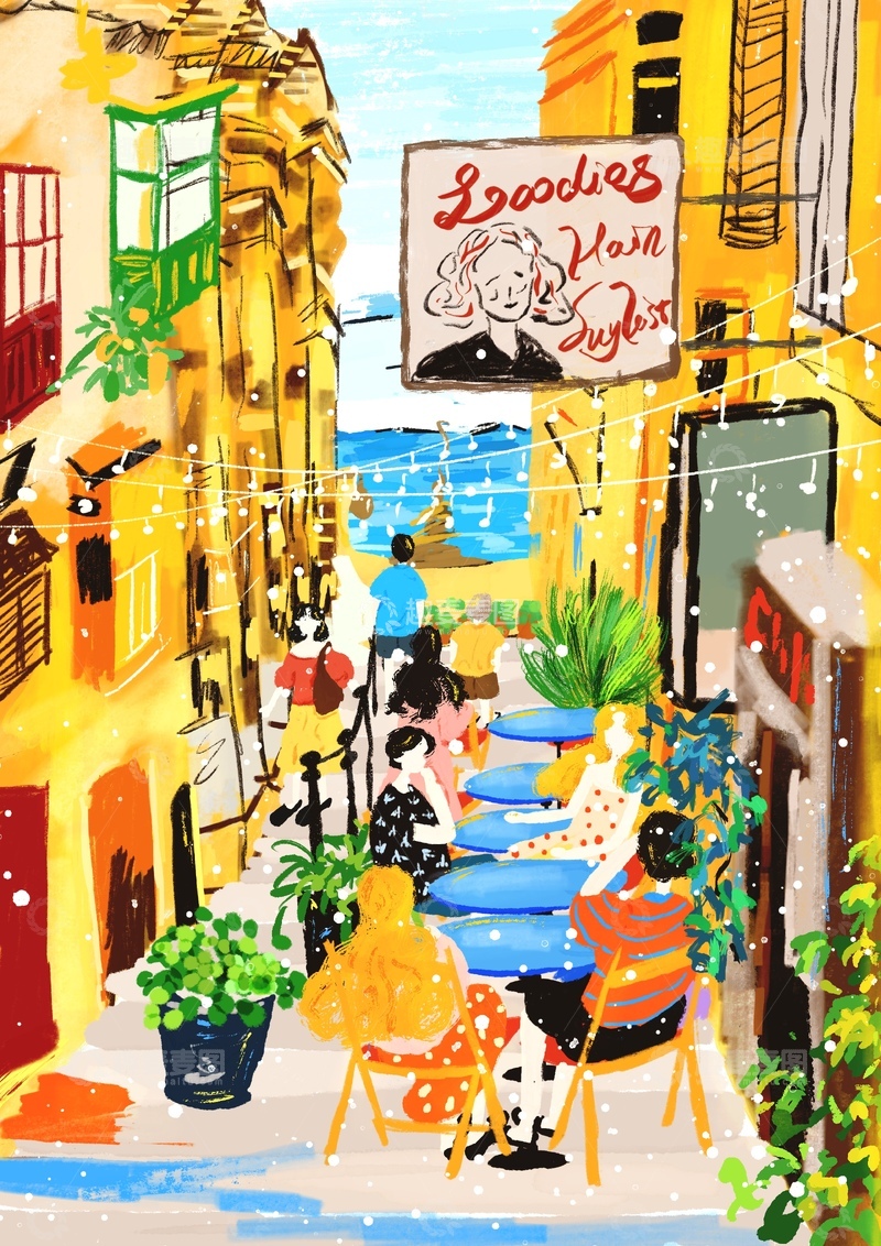 高清大图下载【趣麦麦图】原创治愈插画作品素材异国他乡旅游