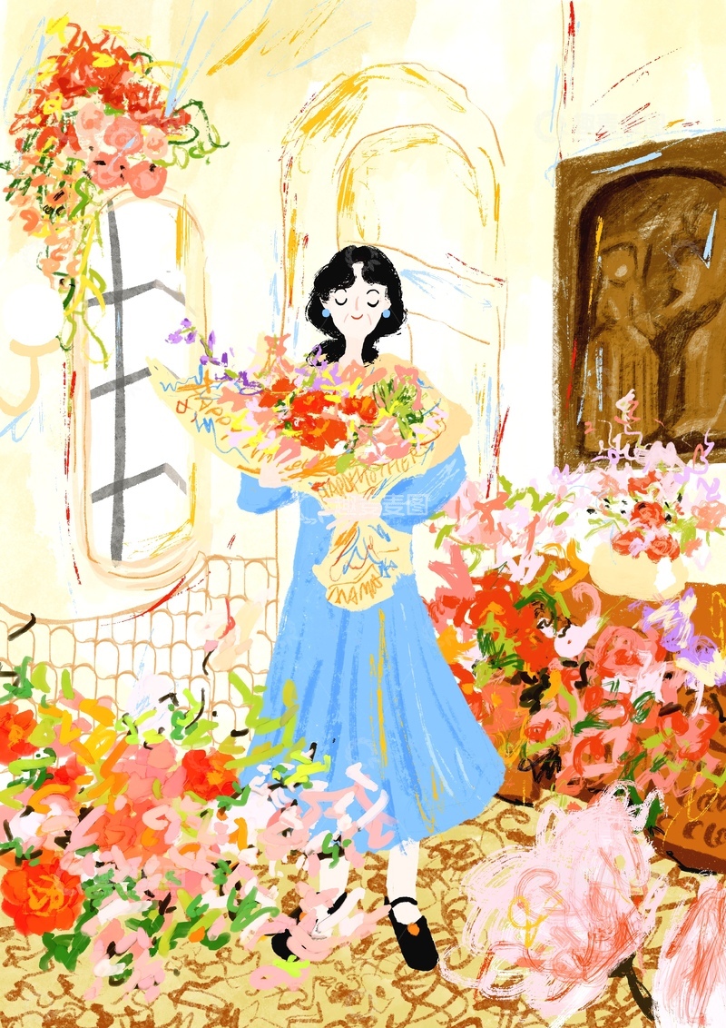 高清大图下载【趣麦麦图】原创治愈插画作品素材母亲节