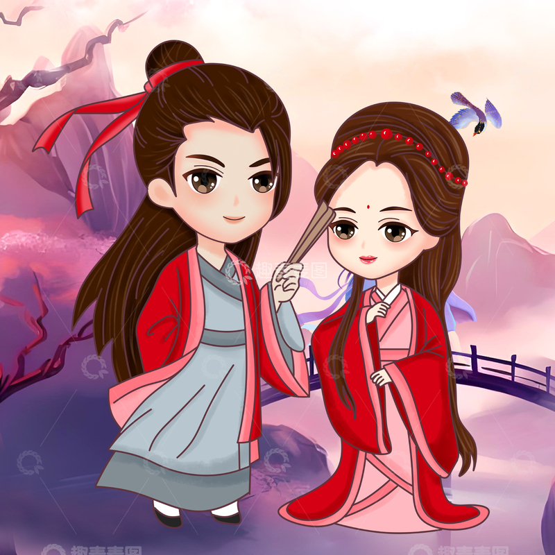 源文件下载【趣麦麦图】古风七夕情侣头像