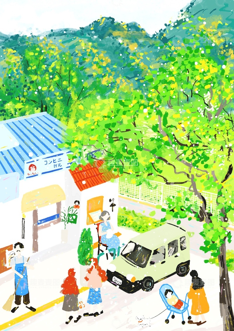 高清大图下载【趣麦麦图】原创治愈插画作品素材夏日小店铺