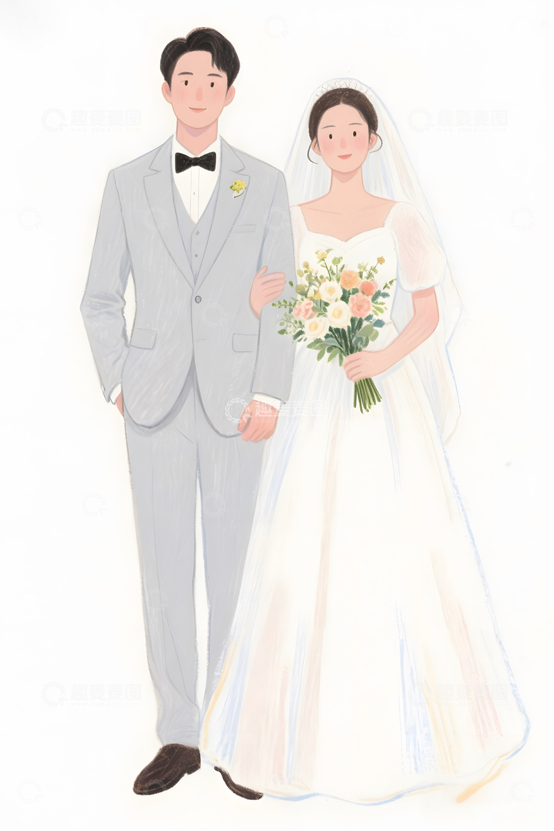 高清大图下载【趣麦麦图】婚礼人物手捧花插画3