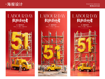 五一劳动节红色海报