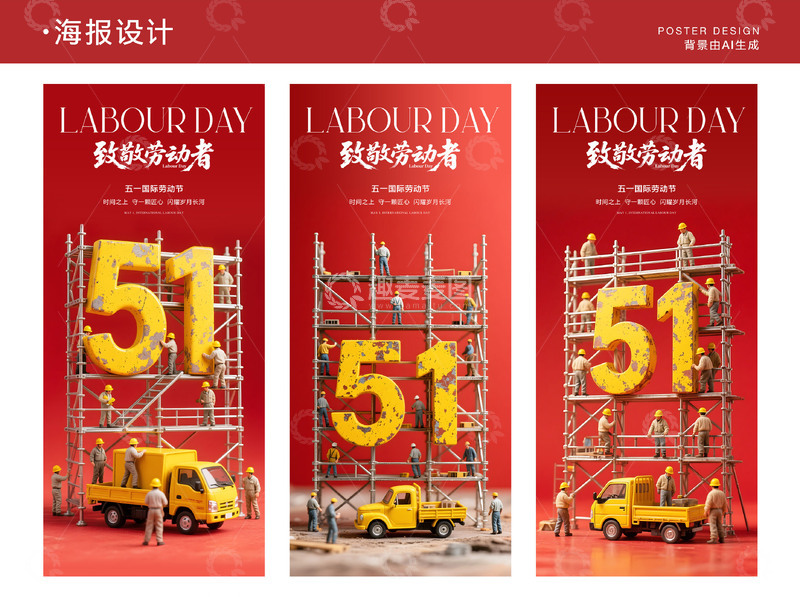 五一劳动节红色海报