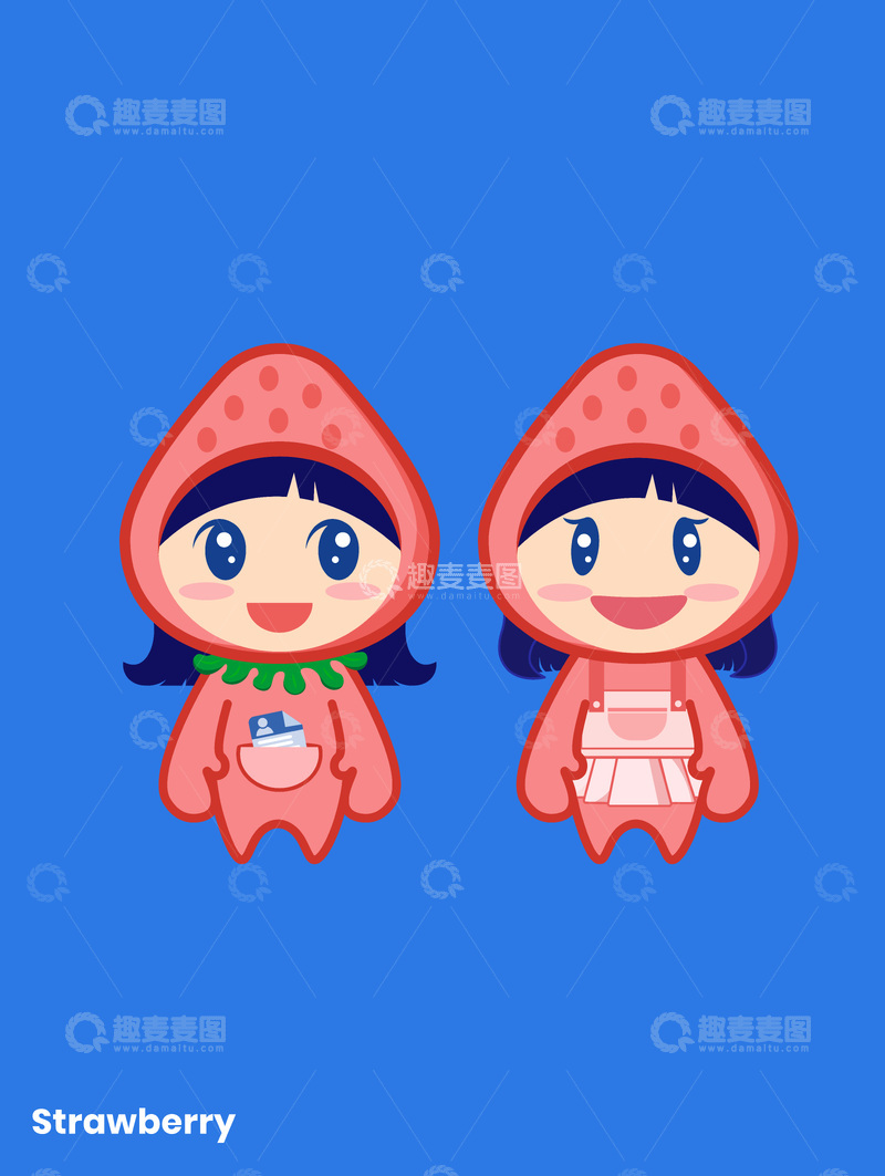 草莓水果小女孩卡通插画IP