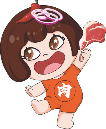 可爱拿着烤肉女孩