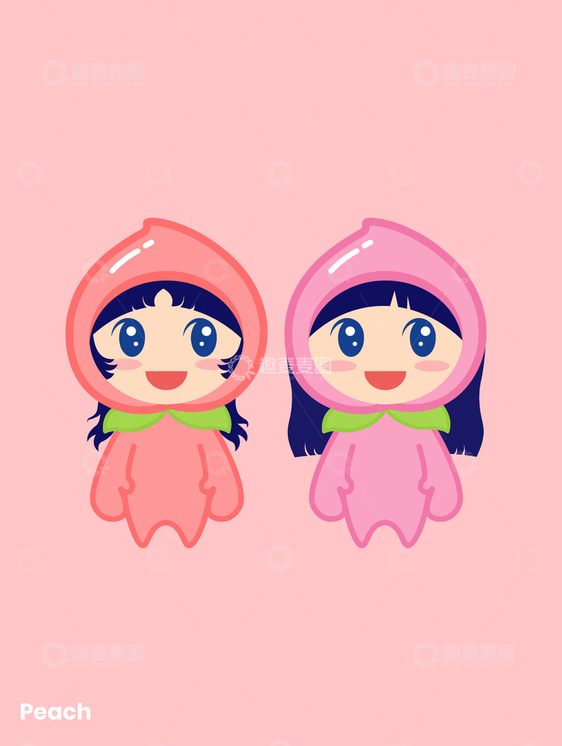 水蜜桃水果小女孩卡通插画IP