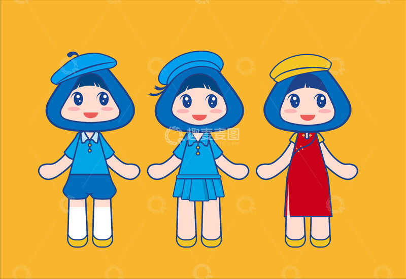 中国娃娃少女可爱女孩手办三姐妹人物IP