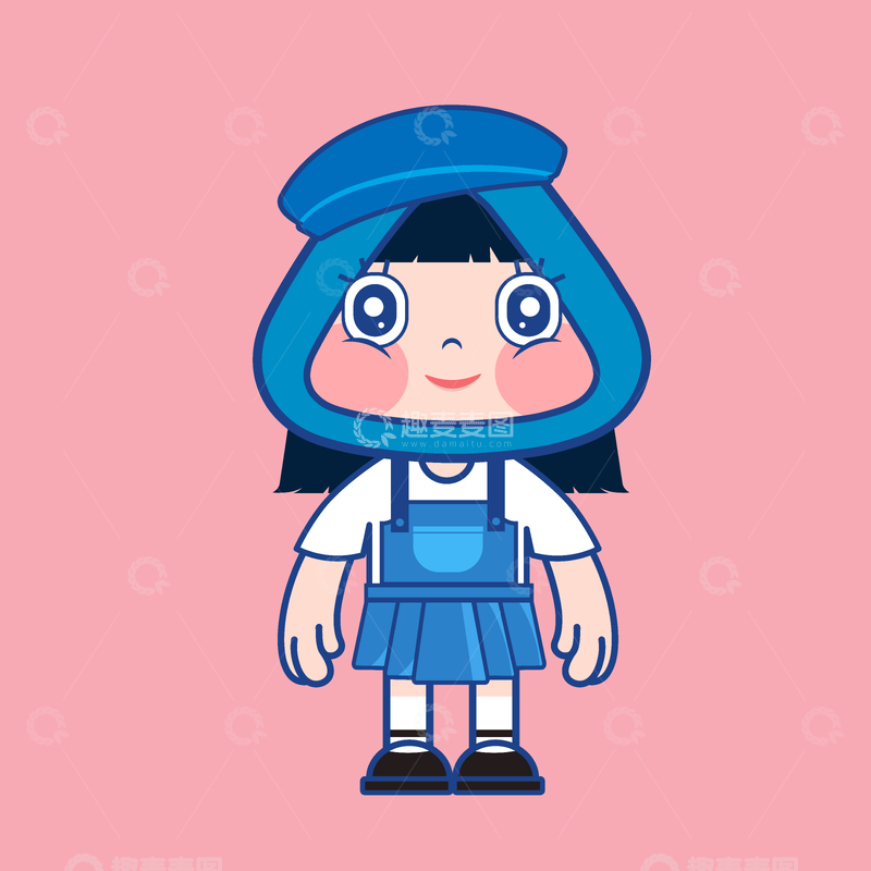 穿蓝色裙子的小女孩插画IP