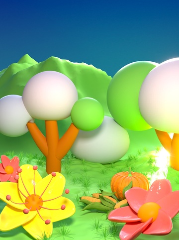 卡通绿色田园背景场景