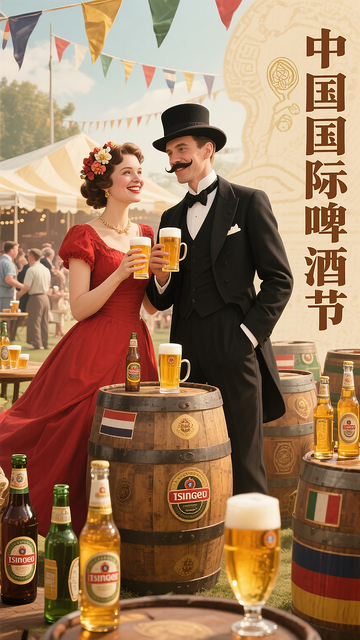 复古风中国国际啤酒节节日宣传海报
