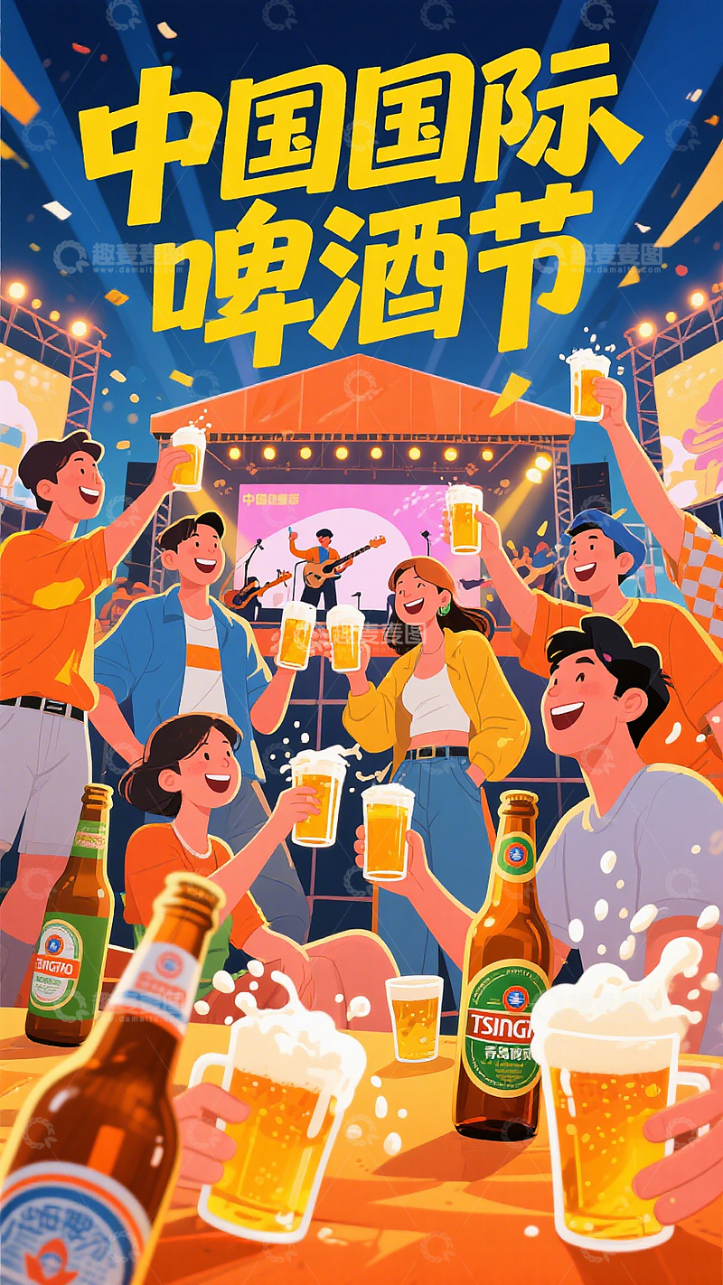高清大图下载【趣麦麦图】创意插画国际啤酒节宣传海报