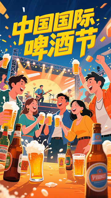 插画风中国国际啤酒节宣传海报