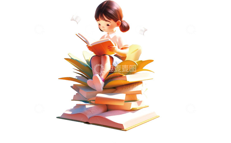 高清大图下载【趣麦麦图】女孩认真看书卡通