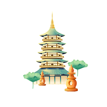 杭州雷峰塔石塔宝塔建筑线稿地标