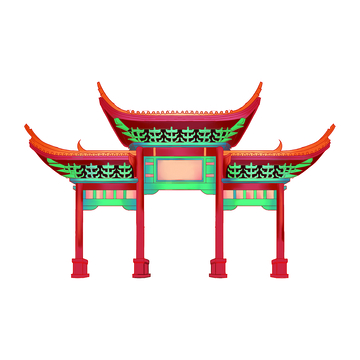 牌楼门楼牌坊建筑线稿地标景点建筑物