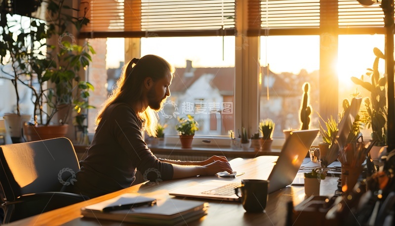 高清大图下载【趣麦麦图】窗边阳光书房 舒适居家办公时光