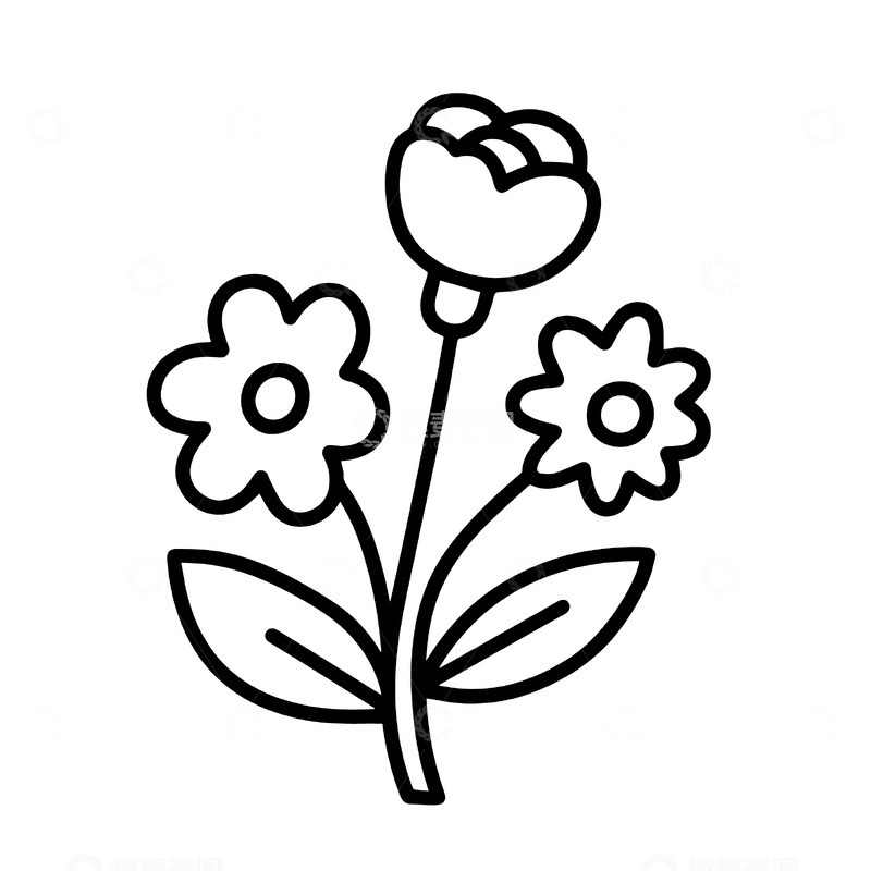 源文件下载【趣麦麦图】-花朵线稿的简约轮廓1