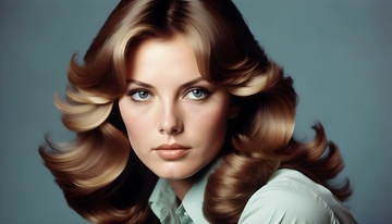 棕发蓝眸女性优雅卷发肖像