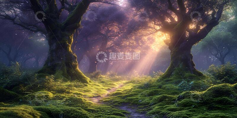 高清大图下载【趣麦麦图】紫色夕阳梦幻森林