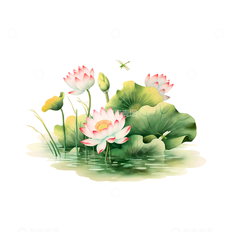 源文件下载【趣麦麦图】夏天大暑小暑荷花荷叶荷塘花朵蜻蜓