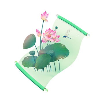 大暑夏天荷花荷叶莲蓬蜻蜓卷轴画轴