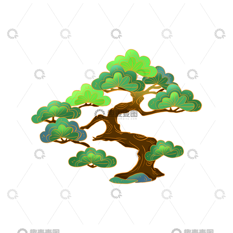 源文件下载【趣麦麦图】-彩绘卡通植树节松树树木树枝树干