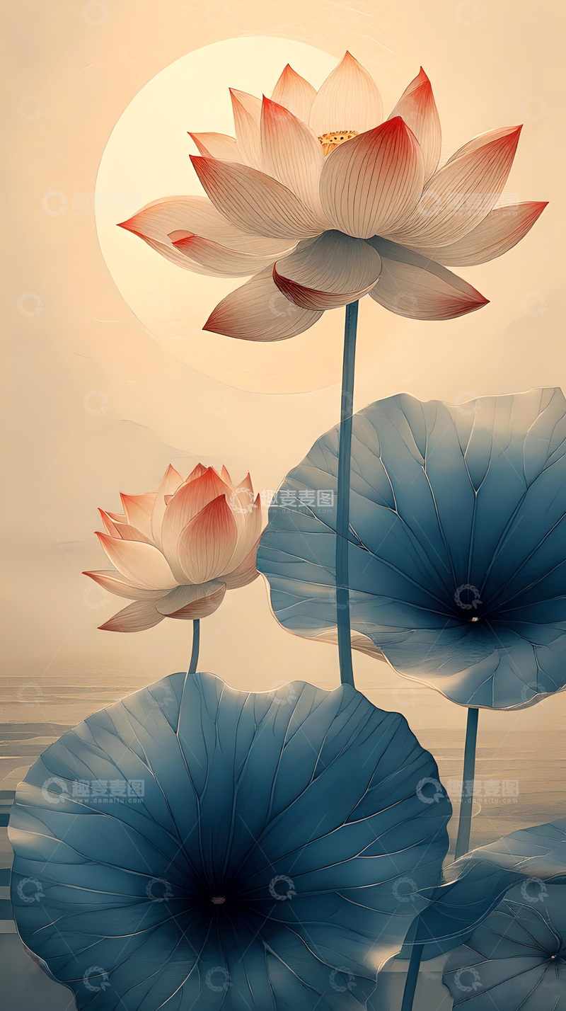 高清大图下载【趣麦麦图】夏天水墨风荷花