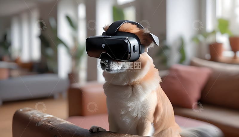 高清大图下载【趣麦麦图】狗狗戴VR眼镜体验虚拟场景