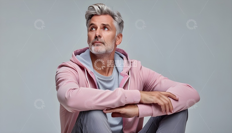 高清大图下载【趣麦麦图】成熟男士粉色外套静思肖像