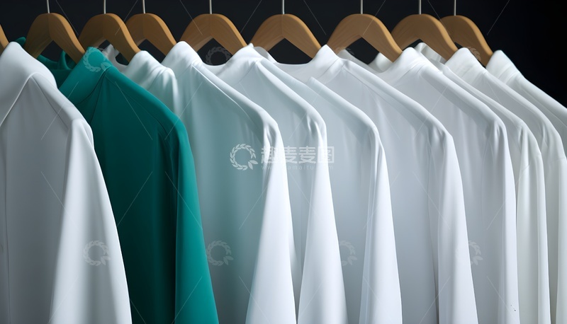 高清大图下载【趣麦麦图】白绿衬衫整齐悬挂 简约质感服装展示
