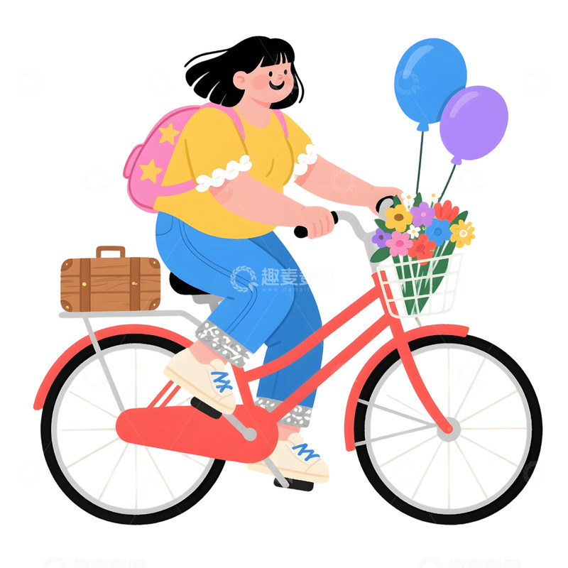 高清大图下载【趣麦麦图】女孩骑行插画素材10