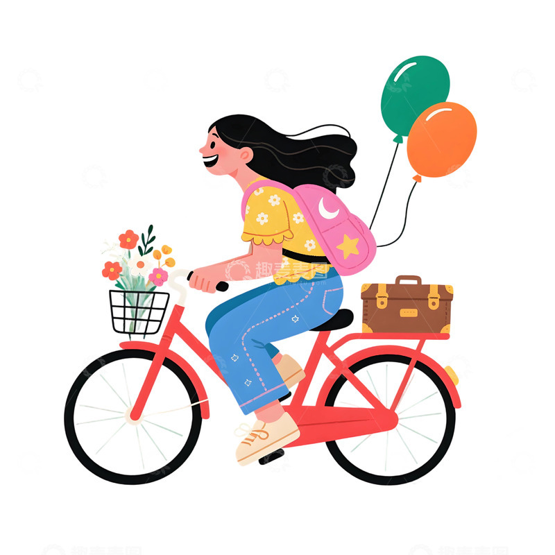 高清大图下载【趣麦麦图】女孩骑行插画素材9