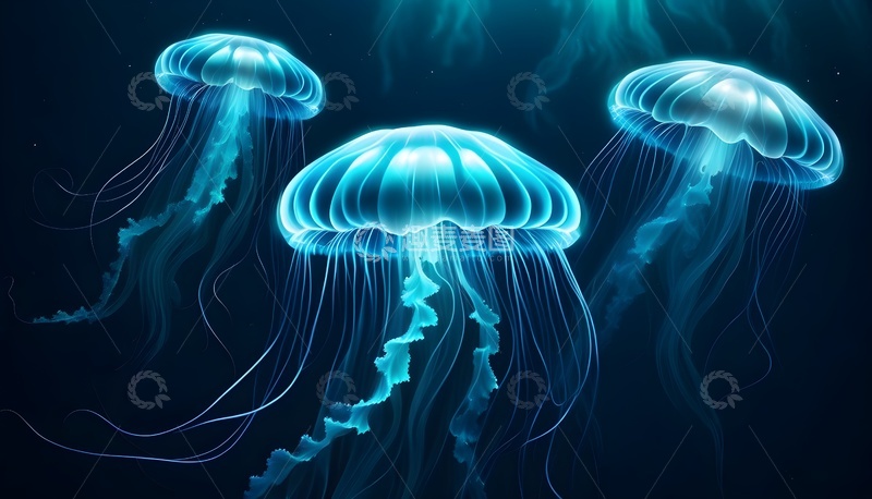 高清大图下载【趣麦麦图】蓝色荧光水母梦幻场景