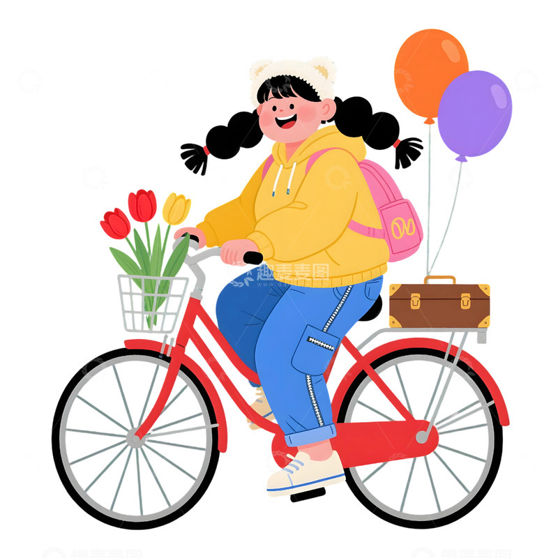 高清大图下载【趣麦麦图】女孩骑行插画素材3