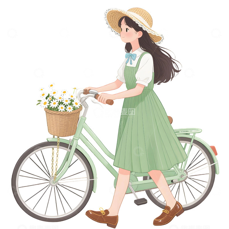 高清大图下载【趣麦麦图】女孩骑行插画素材131
