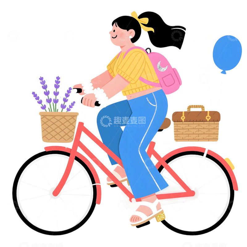 高清大图下载【趣麦麦图】女孩骑行插画素材7