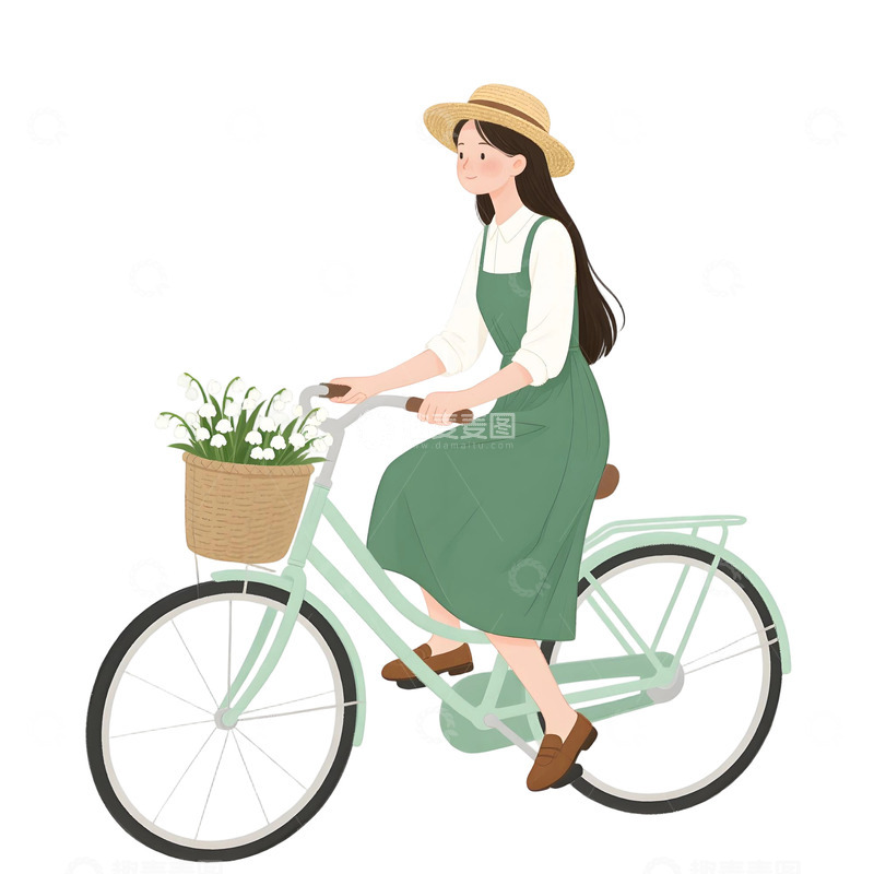 高清大图下载【趣麦麦图】女孩骑行插画素材14