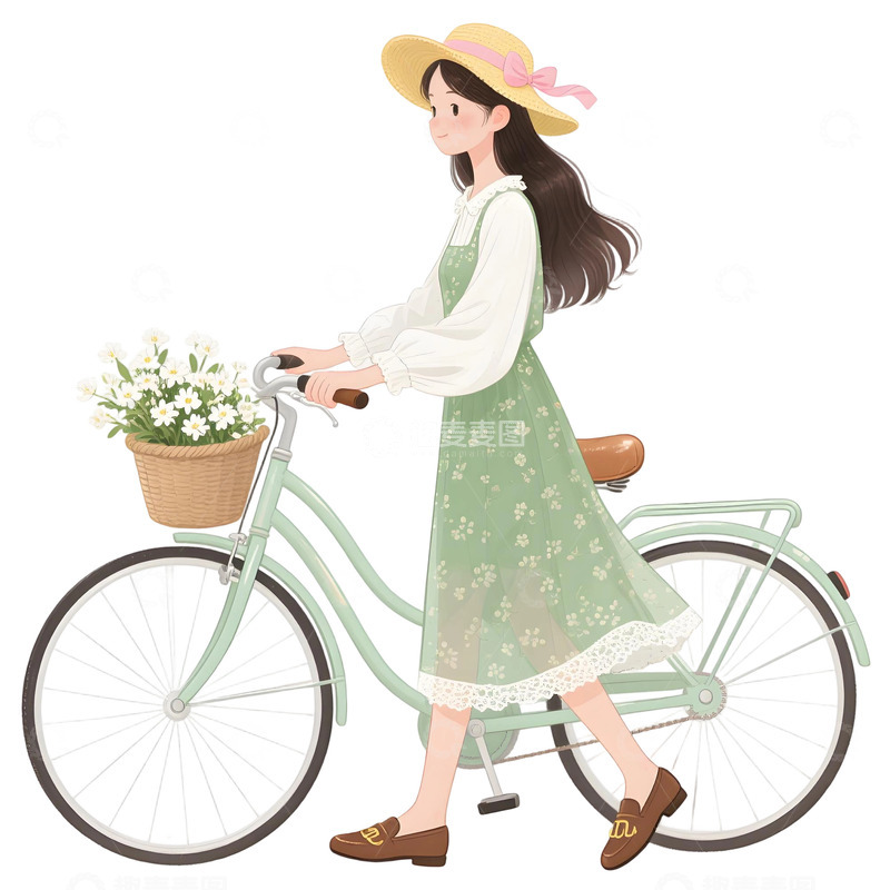 高清大图下载【趣麦麦图】女孩骑行插画素材53